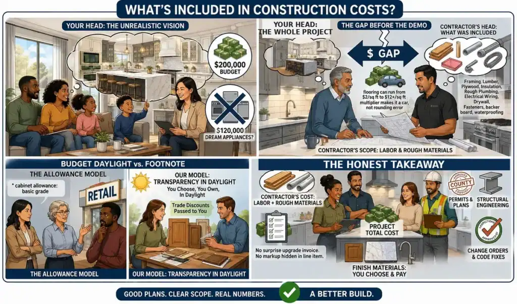 Homeowner with a $200,000 remodel budget discovering a $120,000 appliance package leaves little for construction labor and materials
